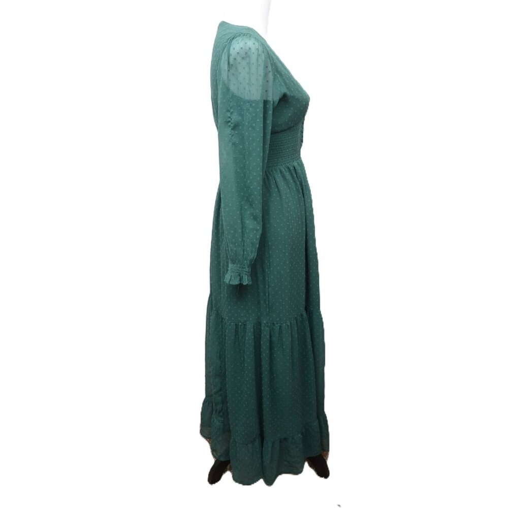 Patrons of Peace Altura Maxi Dress Green Swiss Dot‎ Puff Sleeve Boho Fairy SM - Picture 3 of 13